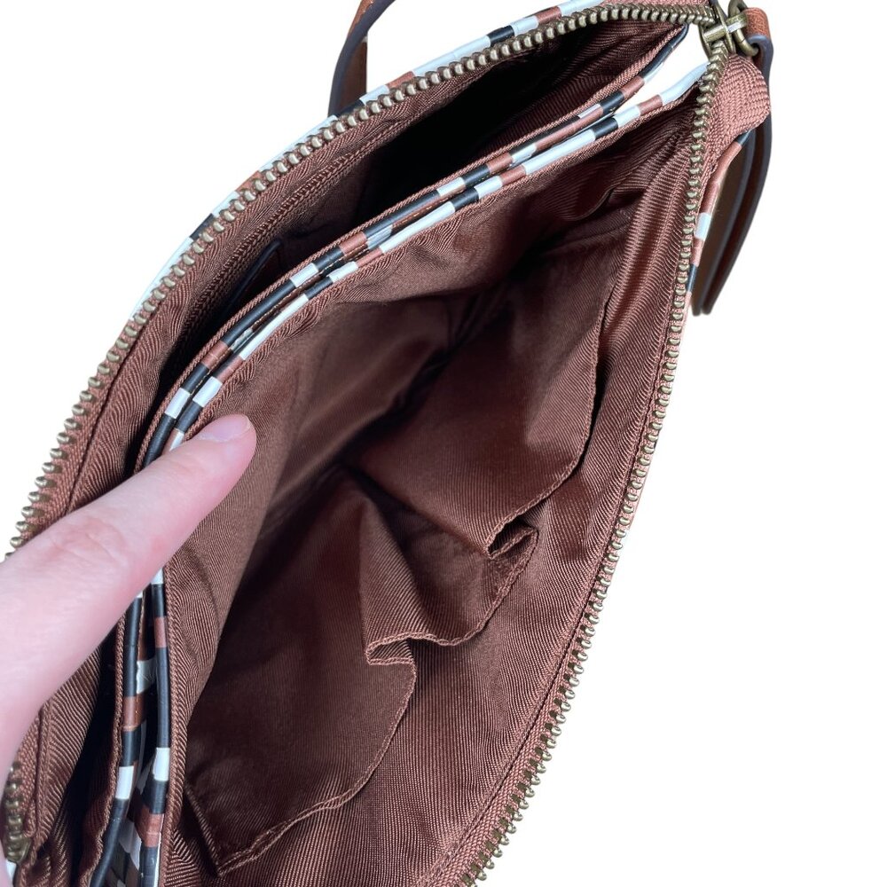 Frye & Co Faux Leather Brown Black & White Print Women's Crossbody Shoulder Bag - Picture 12 of 16